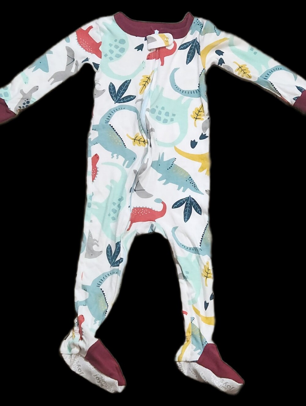 #IC2 Dinosaur Print Footed One-Piece Pajamas - White with Multi Color Accents